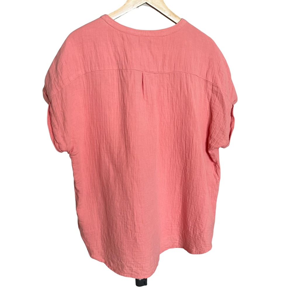 Quince 100% Organic Cotton Gauze Roll Sleeve Shirt Coral Blush SZ XL Coastal - Picture 2 of 8